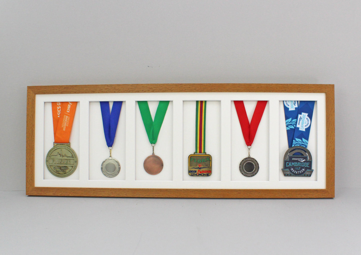 Medal Display frame for Six Medals. 25x75cm. - PhotoFramesandMore - Wooden Picture Frames