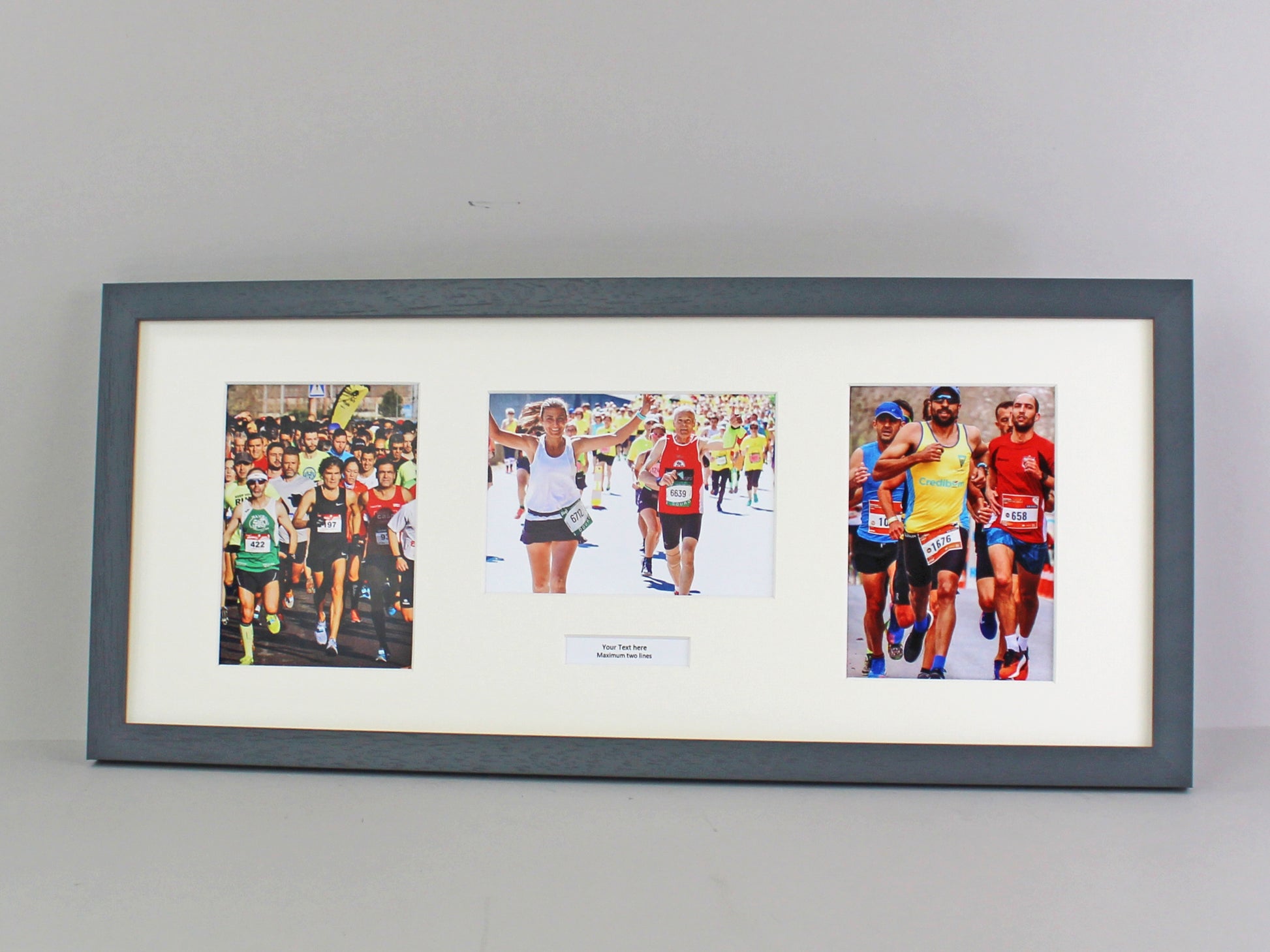 Personalised Multi Aperture frame for Three 5x7" Photos. Mixed Layout. 25x60cm. - PhotoFramesandMore - Wooden Picture Frames