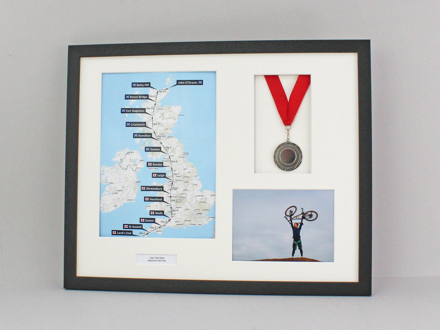Personalised Medal display Frame with Apertures for  Portrait A4 Map/certificate & 5x7" Photo. 40x50cm.