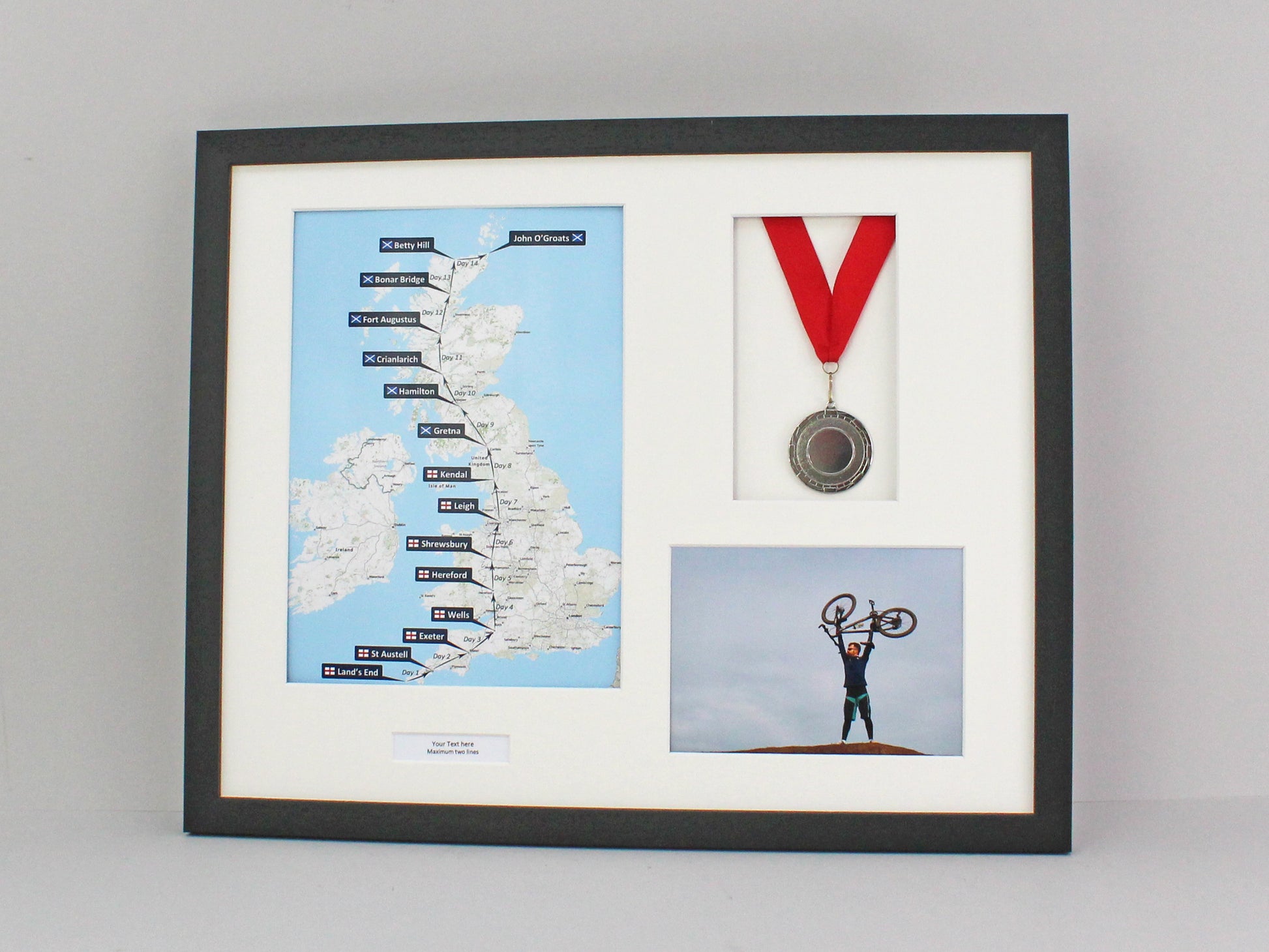 Personalised Medal display Frame with Apertures for  Portrait A4 Map/certificate & 5x7" Photo. 40x50cm. - PhotoFramesandMore - Wooden Picture Frames