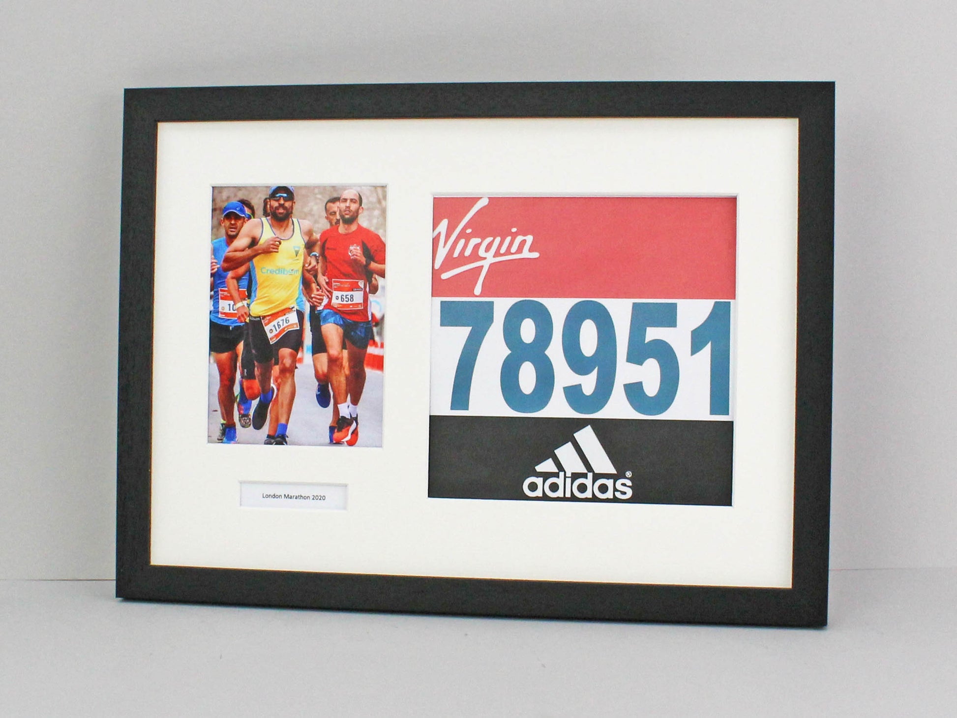 Personalised Sports Bib display Frame with Apertures for Photo & Bib. A3 Size. - PhotoFramesandMore - Wooden Picture Frames