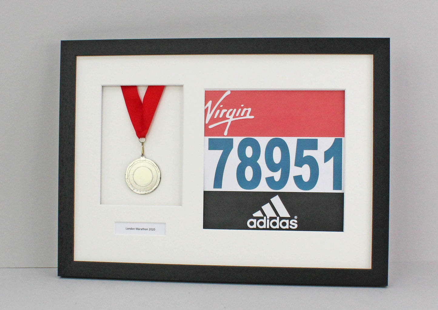 Personalised Medal display Frame with Apertures for Medal & Bib. A3 Size.