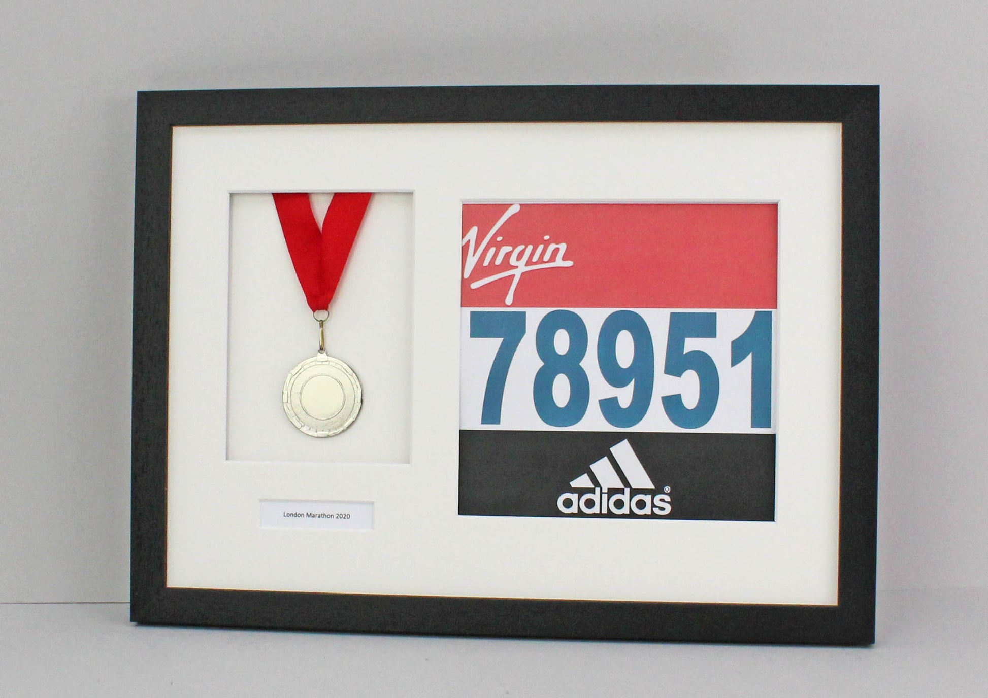 Personalised Medal display Frame with Apertures for Medal & Bib. A3 Size. - PhotoFramesandMore - Wooden Picture Frames