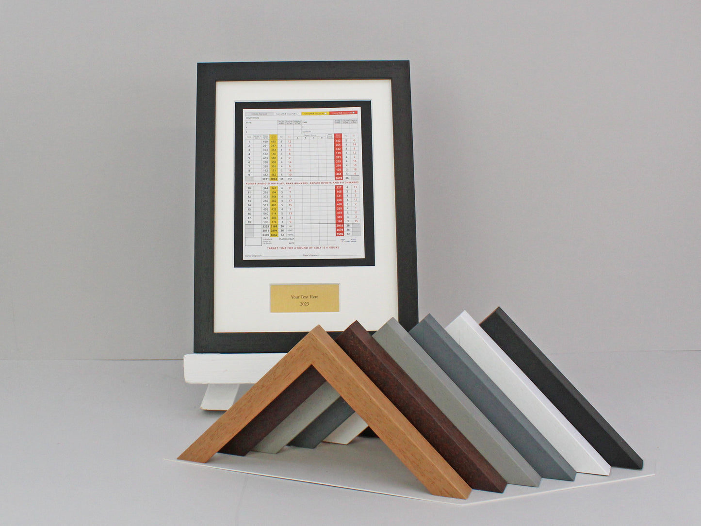 Personalised Golf Score Card Display Frame | Score Card sizes can vary - Check your size before purchase. - PhotoFramesandMore - Wooden Picture Frames