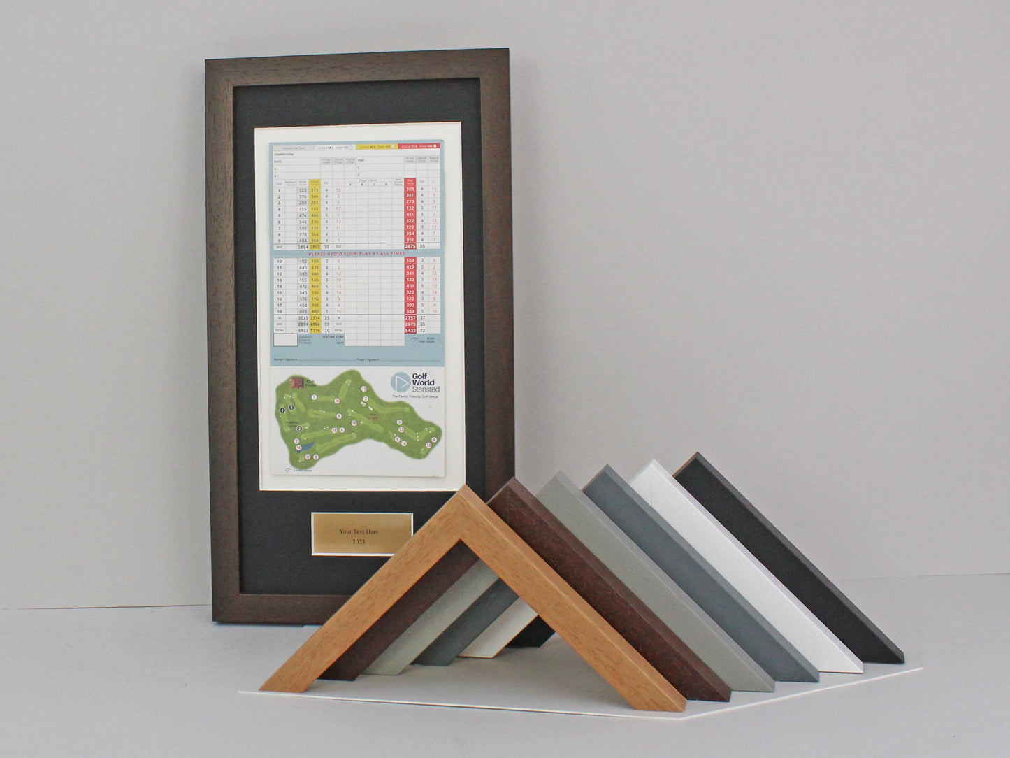 Personalised Golf Score Card Display Frame. 20x40cm Frame | Score Card sizes can vary - Check your size before purchase. - PhotoFramesandMore - Wooden Picture Frames