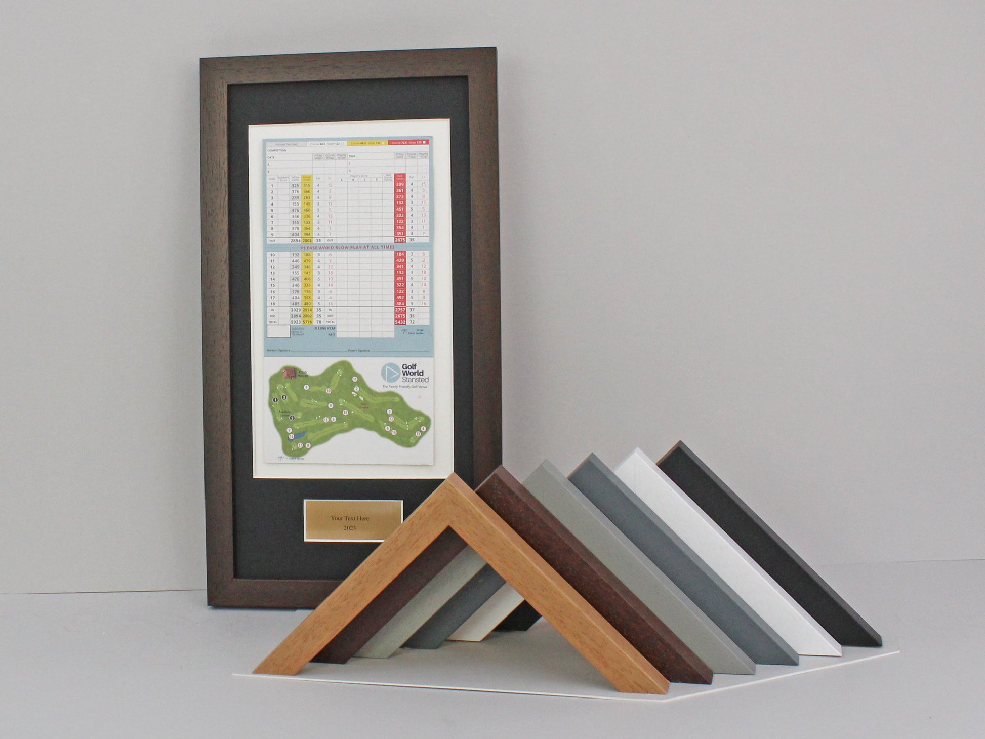Personalised Golf Score Card Display Frame. 20x40cm Frame | Score Card sizes can vary - Check your size before purchase. - PhotoFramesandMore - Wooden Picture Frames