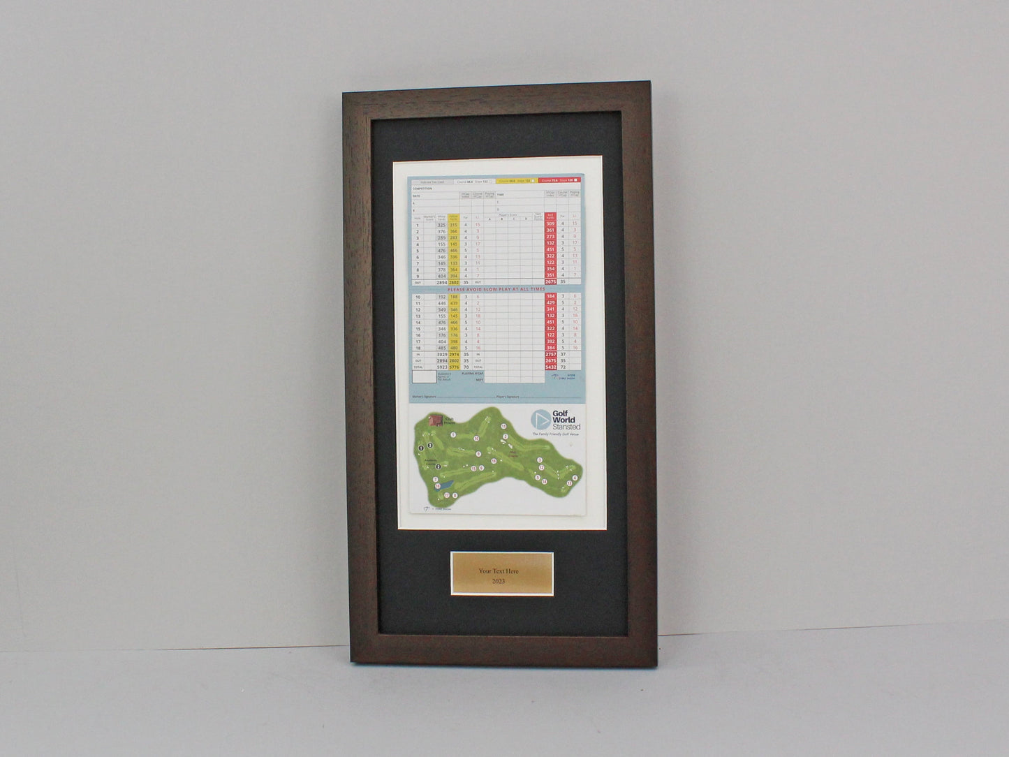 Personalised Golf Score Card Display Frame. 20x40cm Frame | Score Card sizes can vary - Check your size before purchase. - PhotoFramesandMore - Wooden Picture Frames