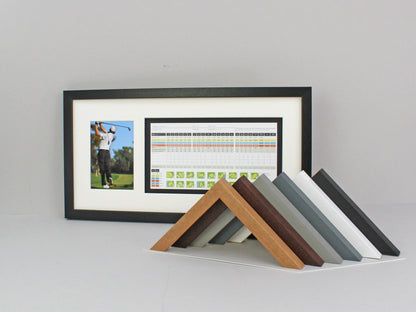 Golf Score Card Display Frame, With 6x4" Photo. 25x50cm Frame | Score Card sizes can vary - Check your size before purchase. - PhotoFramesandMore - Wooden Picture Frames