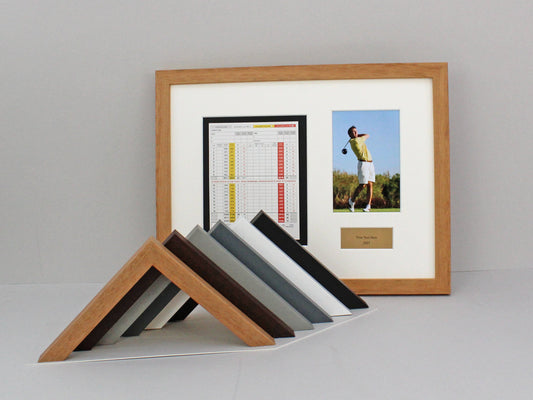 Personalised Golf Score Card Display Frame, With 6x4" Photo. 30x40cm Frame | Score Card sizes can vary - Check your size before purchase. - PhotoFramesandMore - Wooden Picture Frames