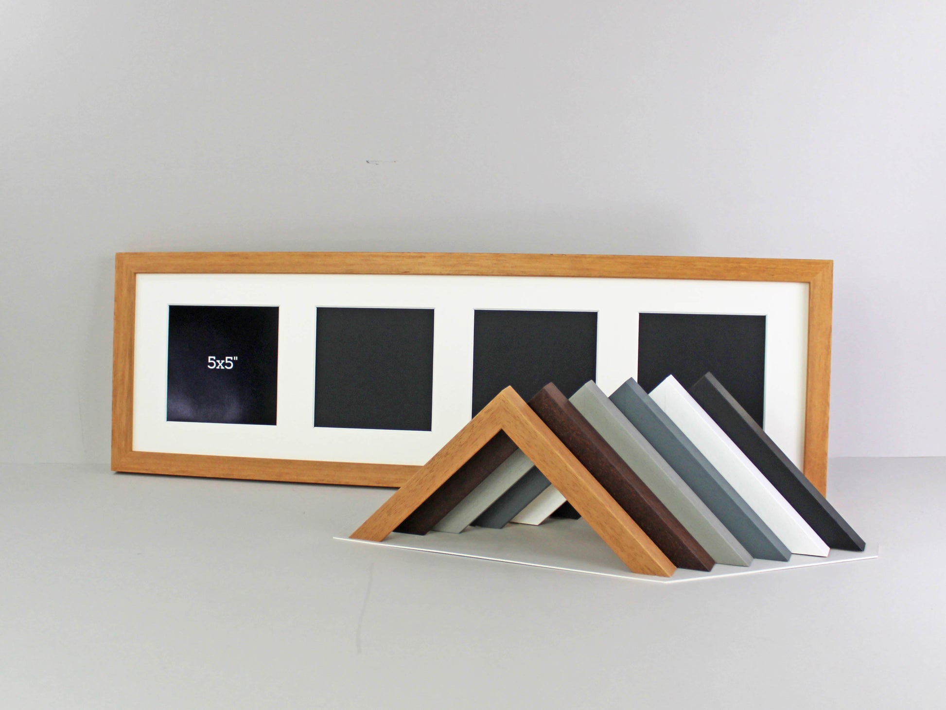 Multi Aperture Frame. Suits four 5x5" Photos. 20x70cm. - PhotoFramesandMore - Wooden Picture Frames