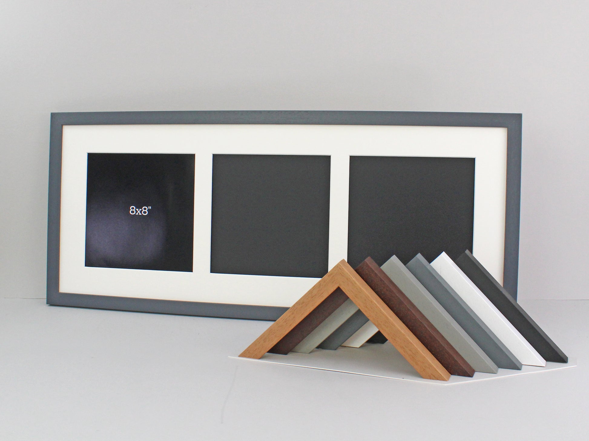 Suits three 8x8" Photos. 30x75cm. Multi Aperture Photo Frame. - PhotoFramesandMore - Wooden Picture Frames