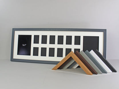 Suits Two 5x7" and Twelve 2x3" Photos. 25x75cm. Wooden Multi Picture Frame.