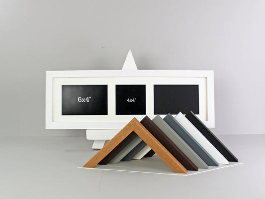 Suits Two 6x4" and one 4x4" photos. 15x50cm. Portrait or Landscape. Wooden Collage Photo Frame. - PhotoFramesandMore - Wooden Picture Frames