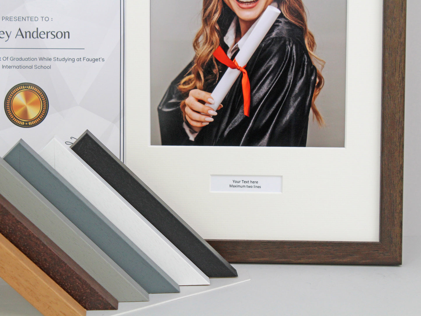 Personalised Certificate, Graduation, Diploma Frame with Two Photos. Suits an A4 sized Photo/Certificate and Two 5x7" Photos. - PhotoFramesandMore - Wooden Picture Frames