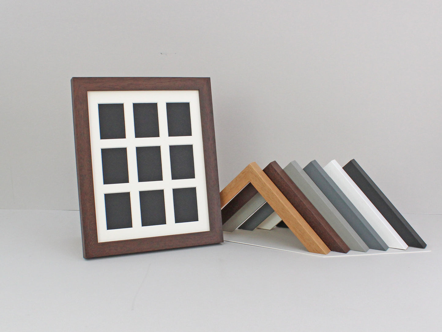 Instax Mini Multi Aperture Wooden Photo Frame. Holds nine instax sized Photos. 10x8" Frame. Portrait or Landscape. Stand or Hang.