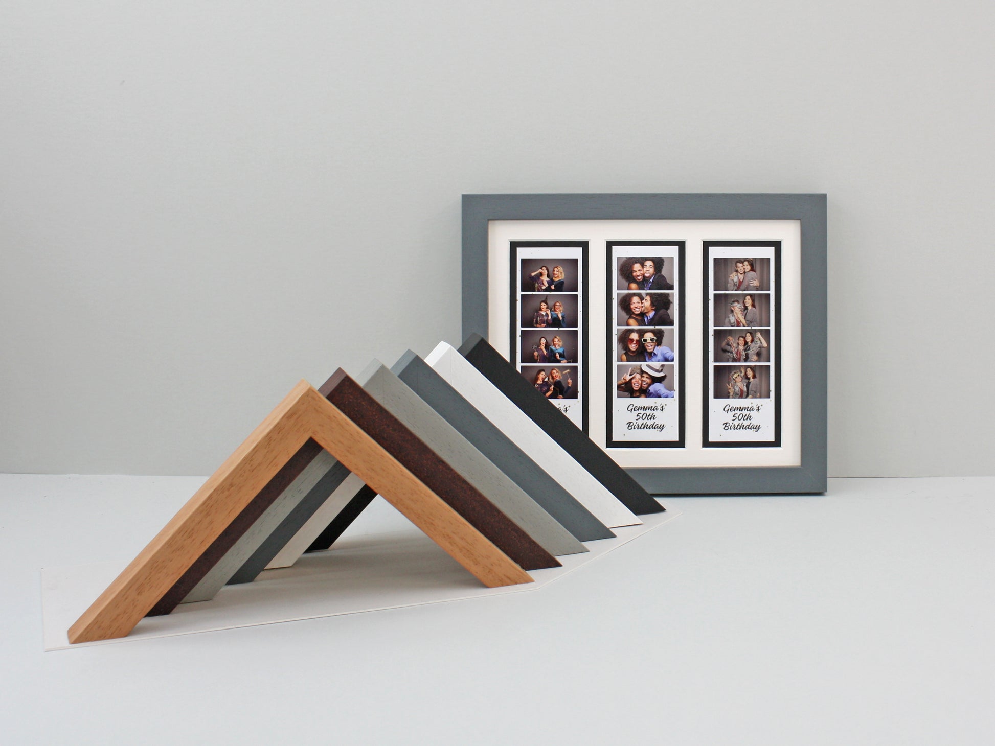 Photo Booth Strip Floating Frame - 3 Photo Booth Strips - Floating Photo Frame showing the entire Photo strip, including border. - PhotoFramesandMore - Wooden Picture Frames