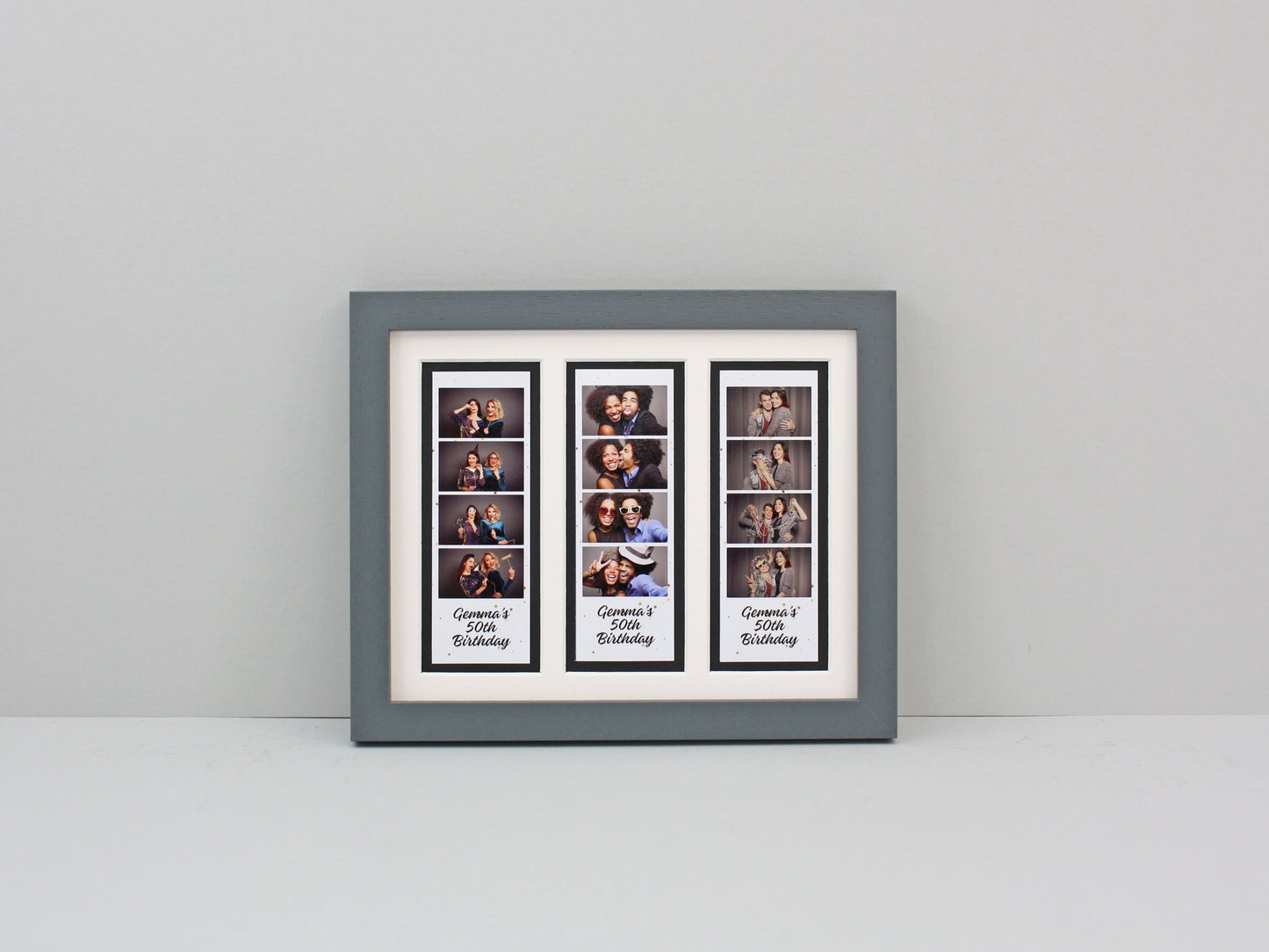 Photo Booth Strip Floating Frame - 3 Photo Booth Strips - Floating Photo Frame showing the entire Photo strip, including border. - PhotoFramesandMore - Wooden Picture Frames