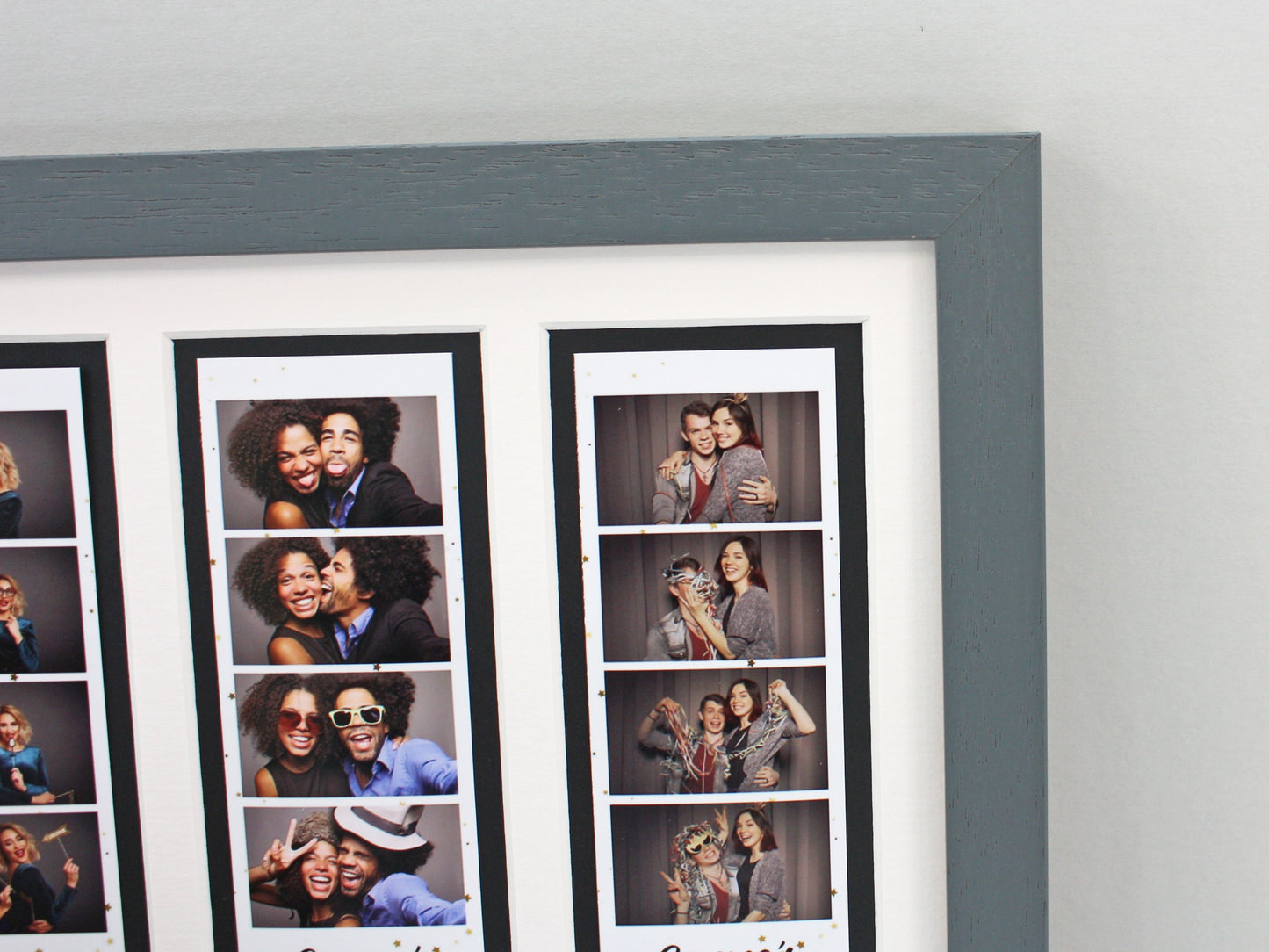 Photo Booth Strip Floating Frame - 3 Photo Booth Strips - Floating Photo Frame showing the entire Photo strip, including border. - PhotoFramesandMore - Wooden Picture Frames