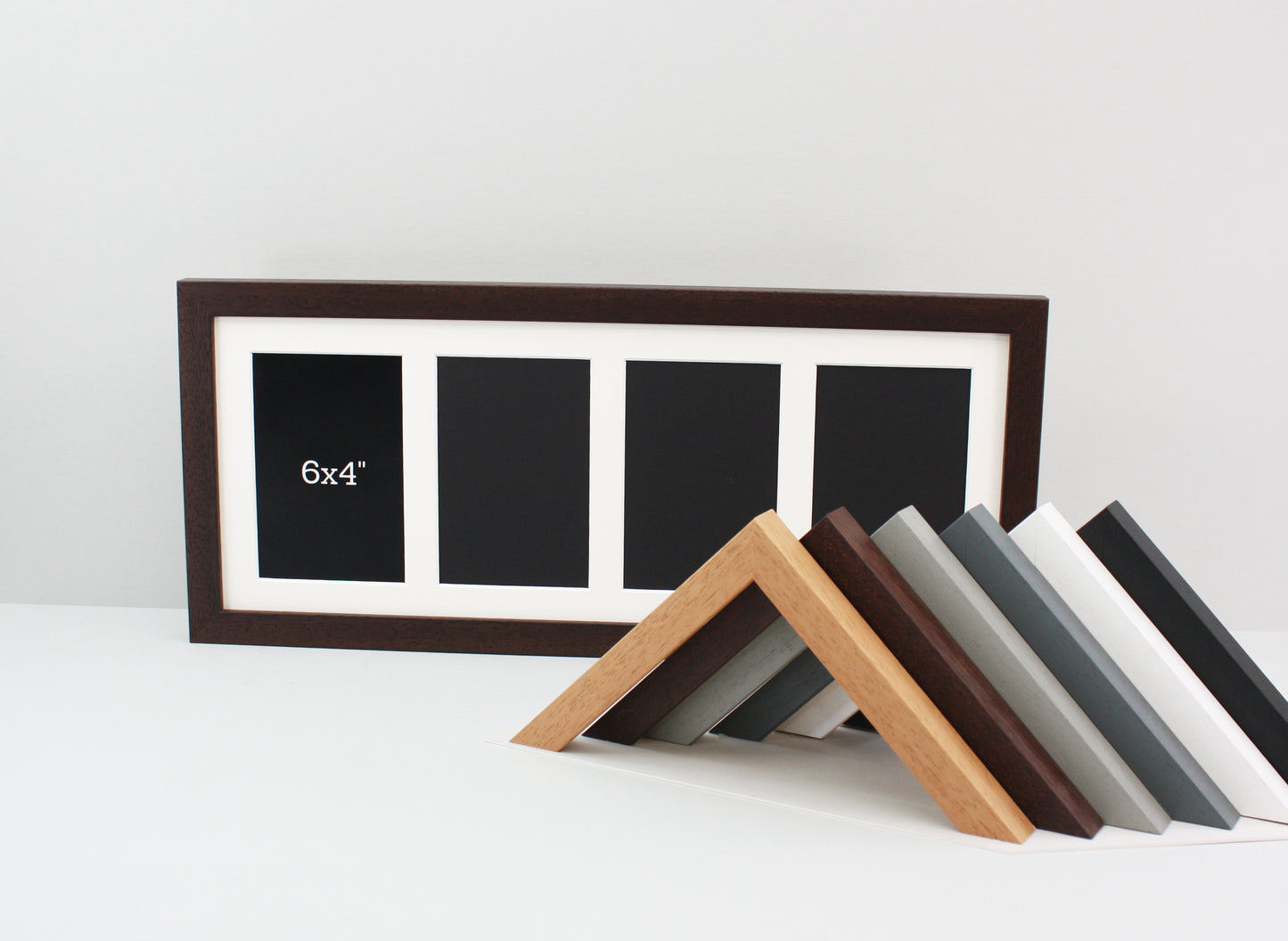 Suits Four 6x4" photos. 20x50cm. Wooden Multi Aperture Frame.