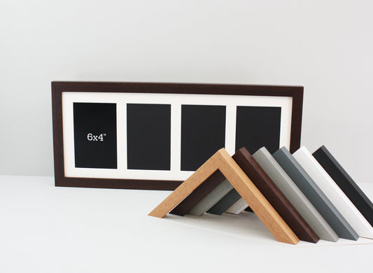 Suits Four 6x4" photos. 20x50cm. Wooden Multi Aperture Frame.