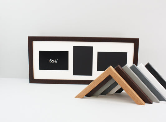 Suits Three 6x4" Photos. 20x50cm. Wooden Multi Photo Frame.