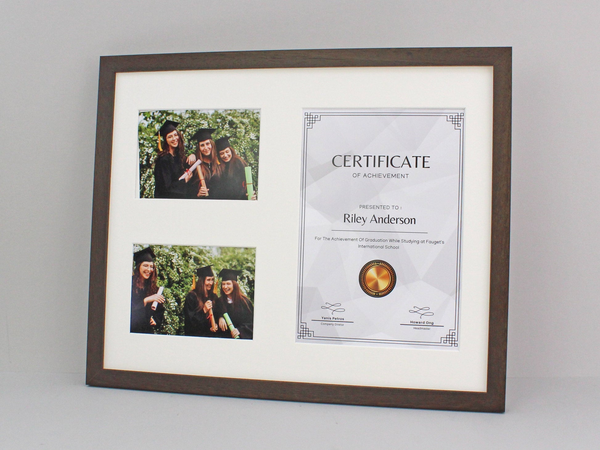 Certificate, Graduation, Diploma Frame with Two Photos. Suits an A4 sized Photo/Certificate and Two 5x7" Photos. - PhotoFramesandMore - Wooden Picture Frames