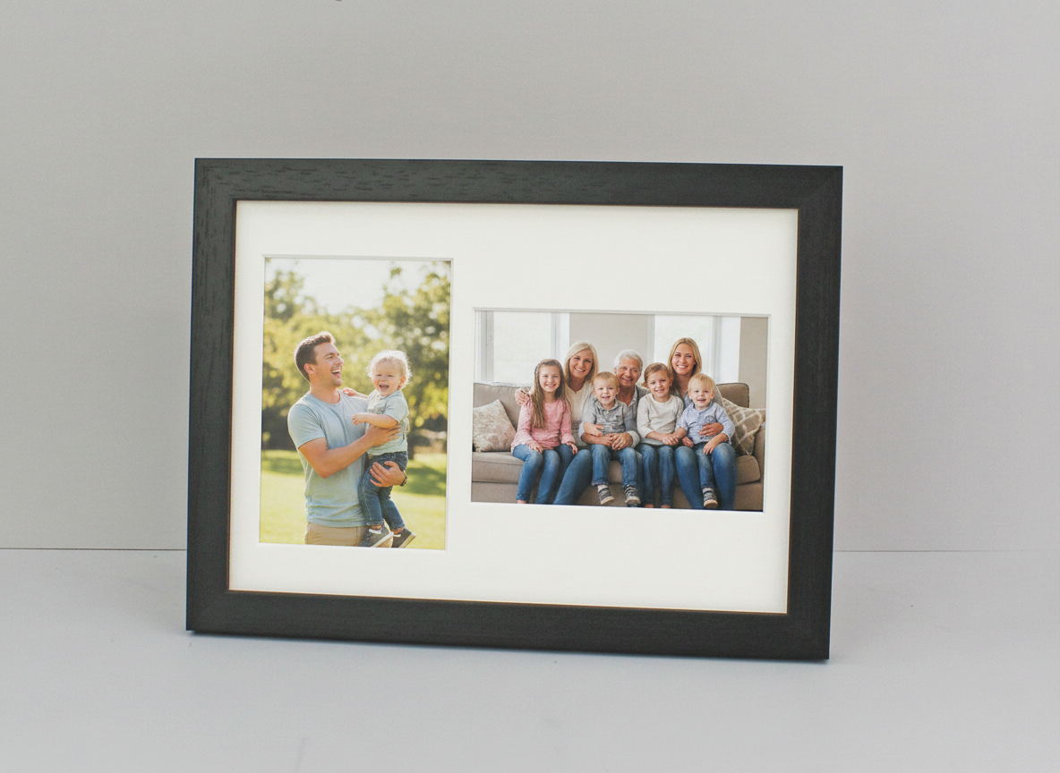 Suits Two 6x4" Photos; One Portrait and One Landscape. A4. Wooden Multi Aperture Photo Frame.
