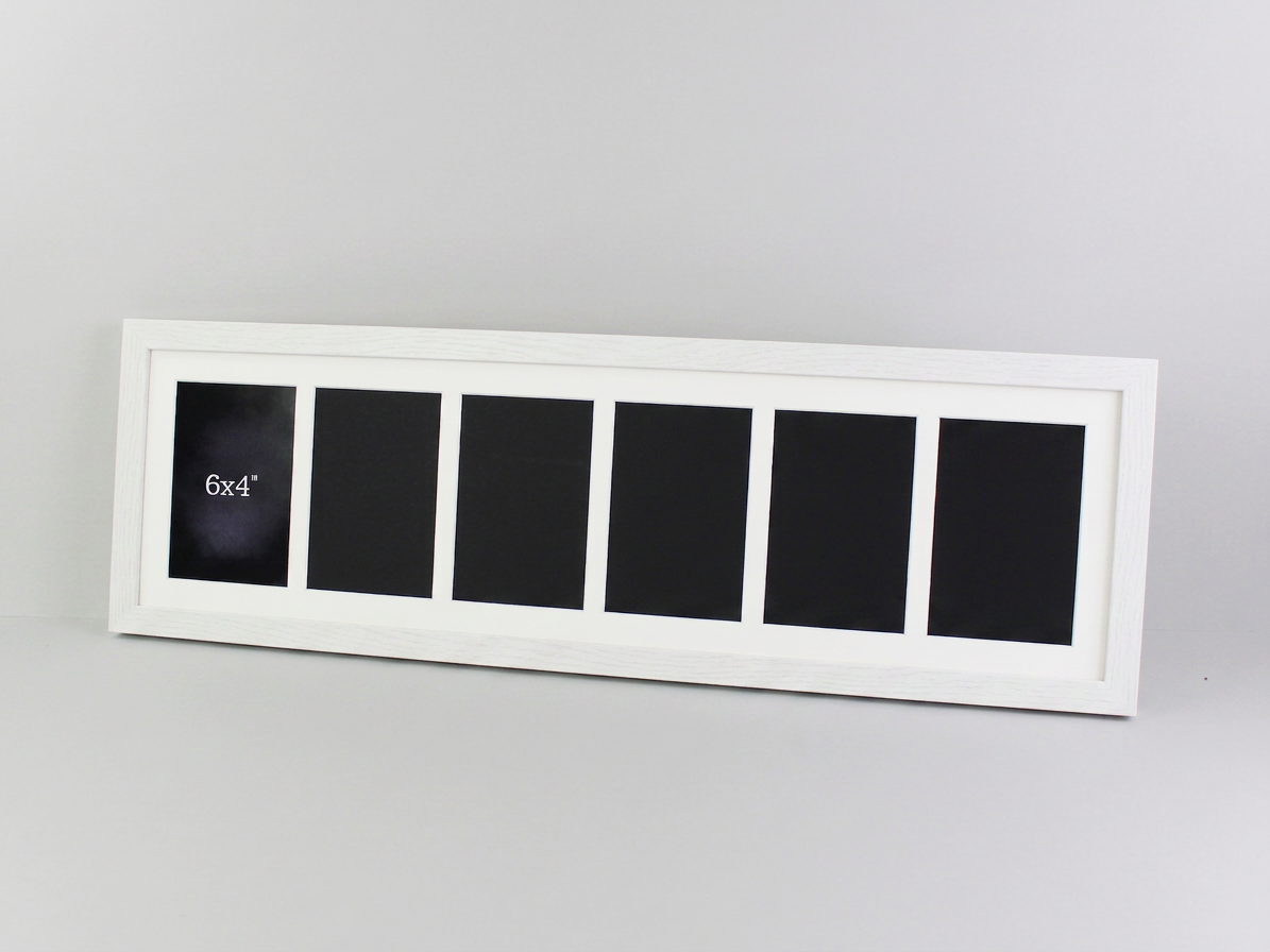 Suits Six 6x4" Photos. 20x70cm. Wooden Multi Aperture Frame.