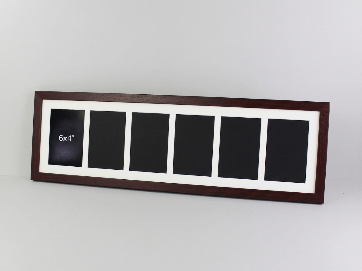 Suits Six 6x4" Photos. 20x70cm. Wooden Multi Aperture Frame.