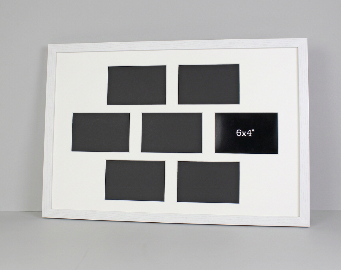 Suits Seven 6x4" photos. 40x60cm. Wooden Multi Aperture Photo Frame.