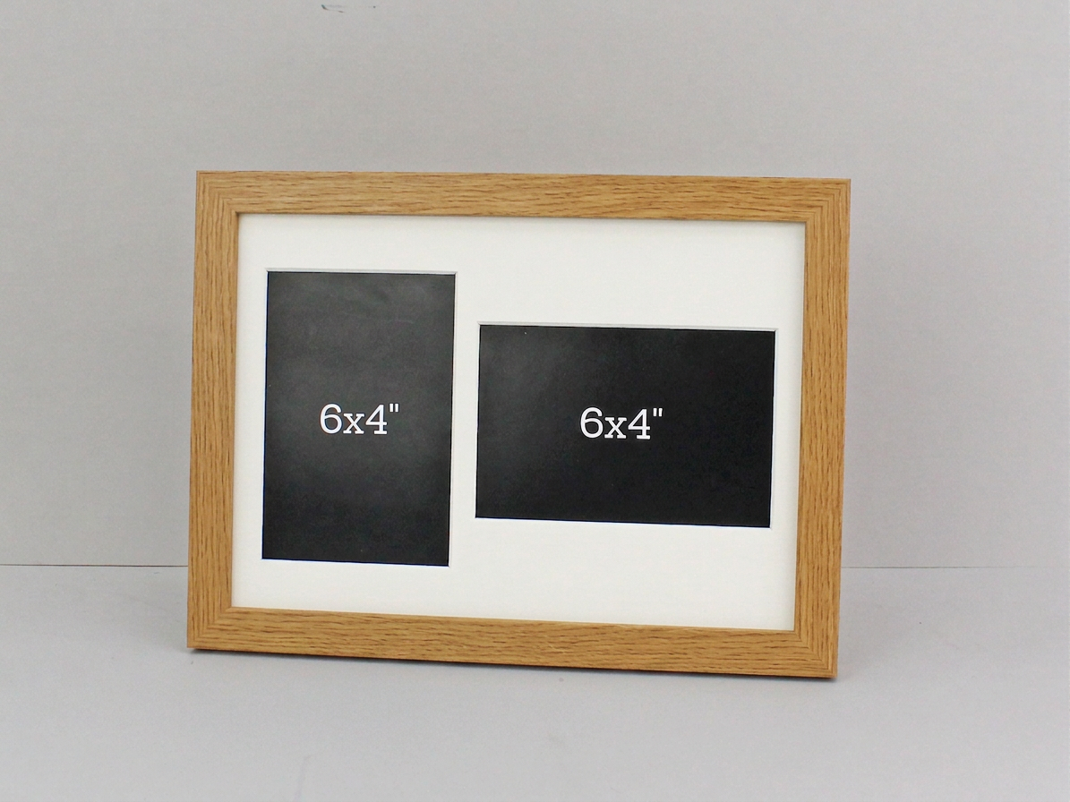 Suits Two 6x4" Photos; One Portrait and One Landscape. A4. Wooden Multi Aperture Photo Frame.