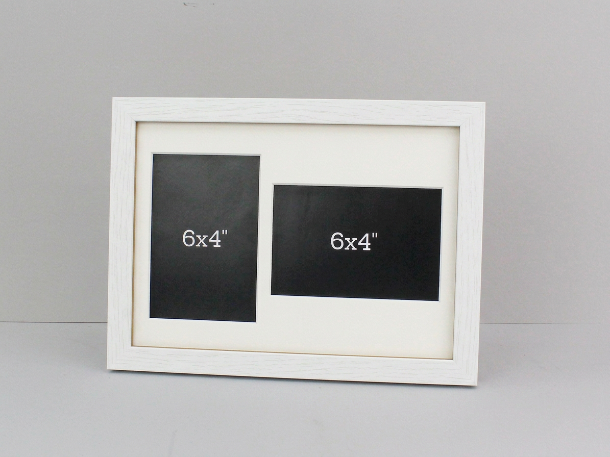 Suits Two 6x4" Photos; One Portrait and One Landscape. A4. Wooden Multi Aperture Photo Frame.