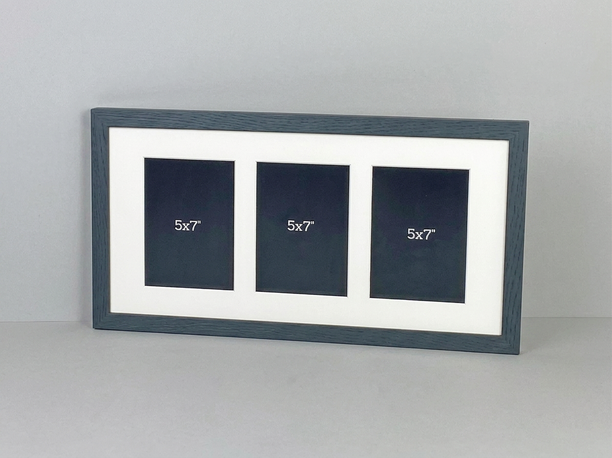 Suits Three 5x7" Photos. 25x50cm. Wooden Multi Aperture/ Collage Frame.