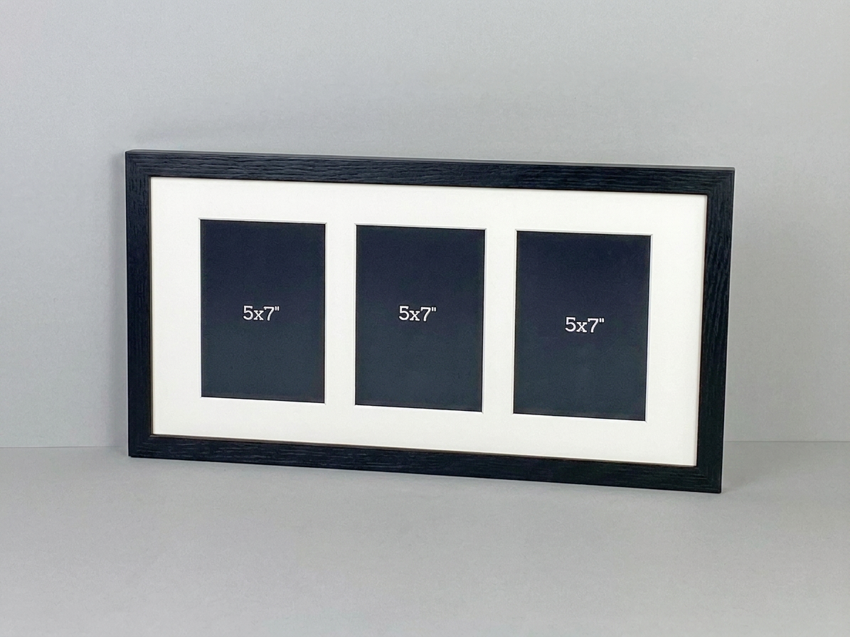 Suits Three 5x7" Photos. 25x50cm. Wooden Multi Aperture/ Collage Frame.