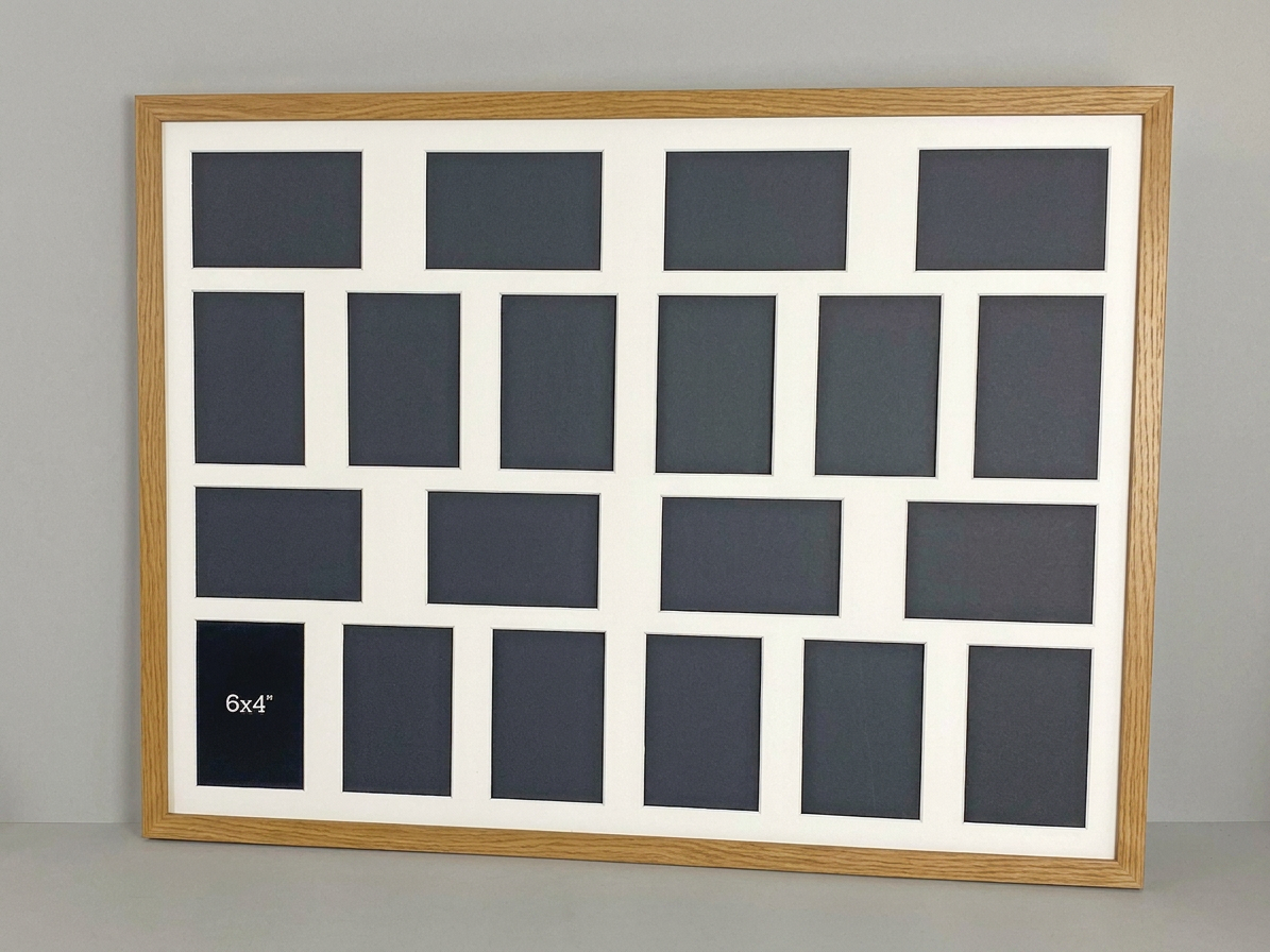 Suits Twenty 6x4" Photos. Mixed orientation. 60x80cm. Wooden Multi Aperture Picture Frame.