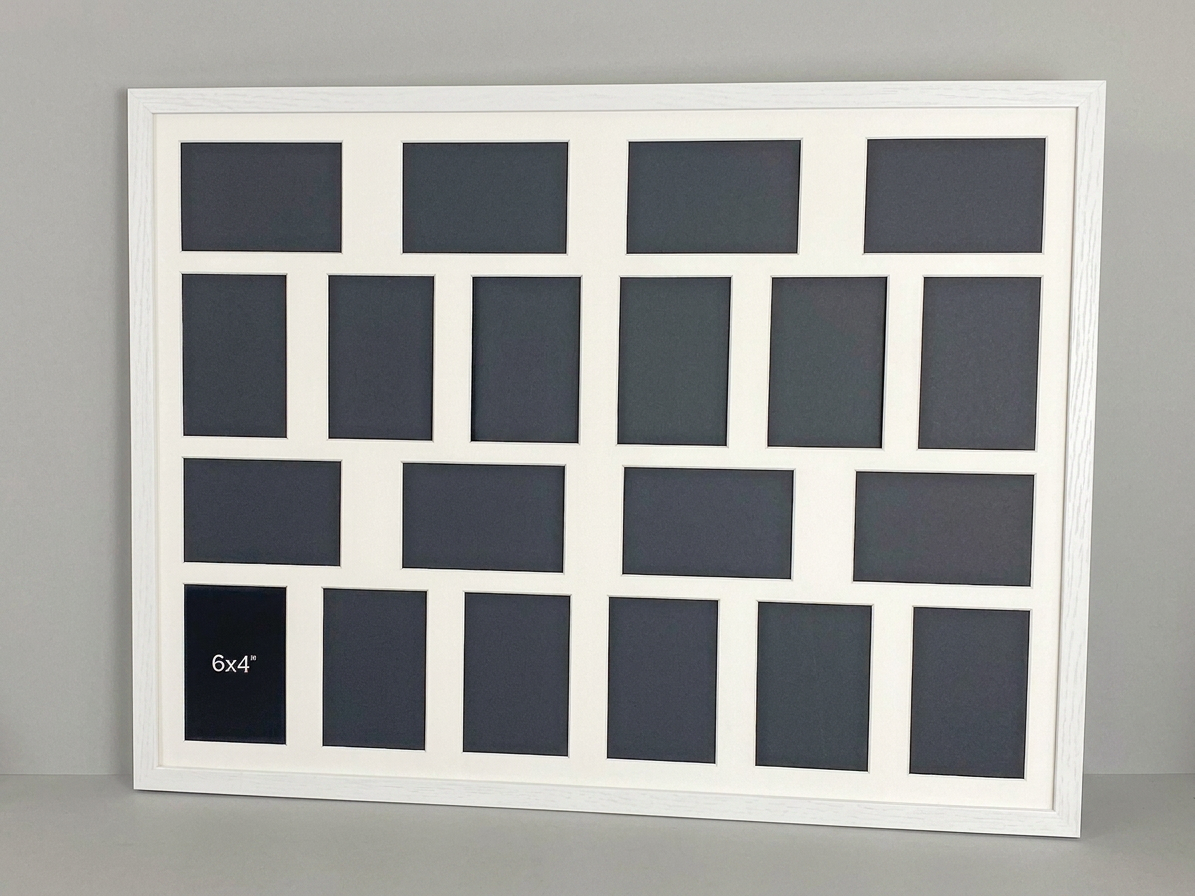 Suits Twenty 6x4" Photos. Mixed orientation. 60x80cm. Wooden Multi Aperture Picture Frame.