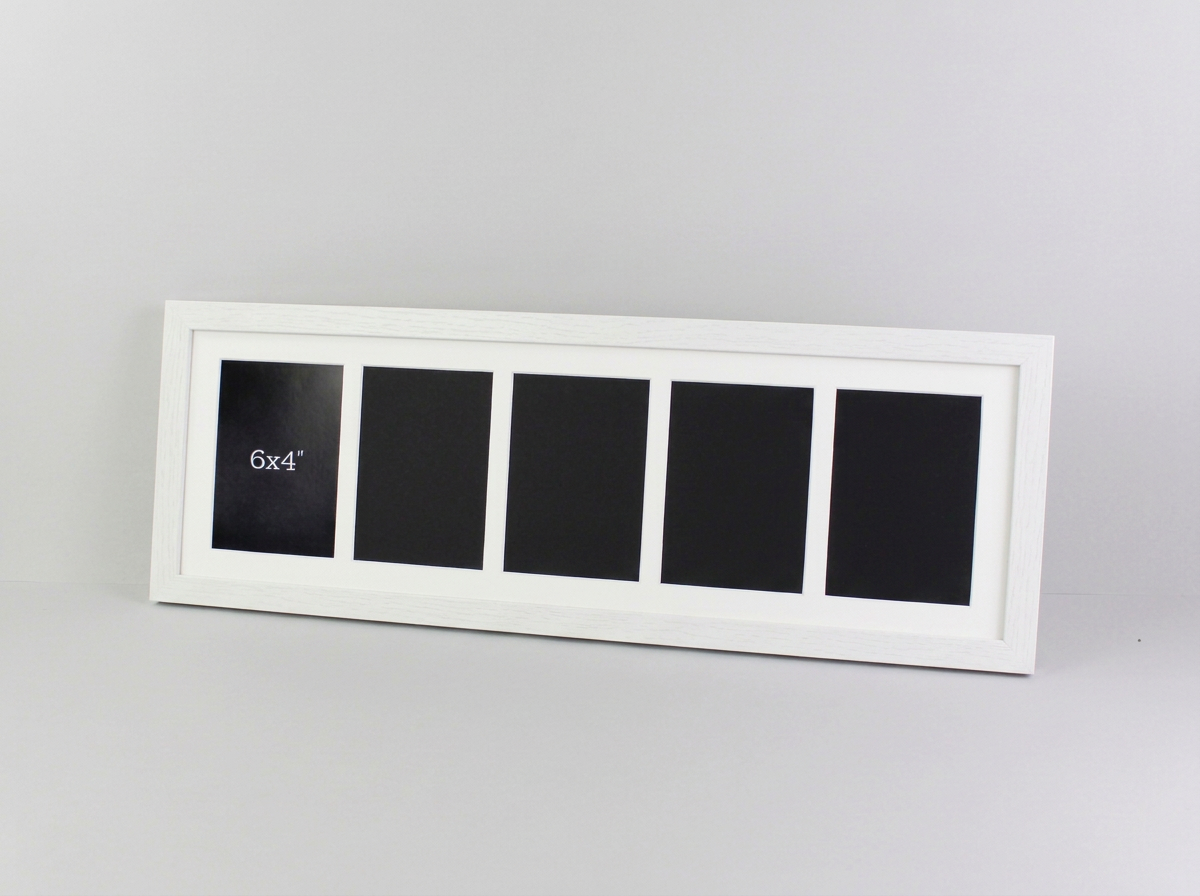 Suits Five 6x4" photos. 20x60cm. Wooden Multi Aperture Photo Frame.