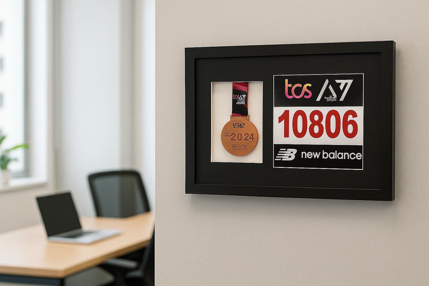 London Marathon 2026 - Medal and race number display.