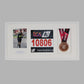 Personalised Medal display Frame with Apertures for Medal, Bib number and Photo.