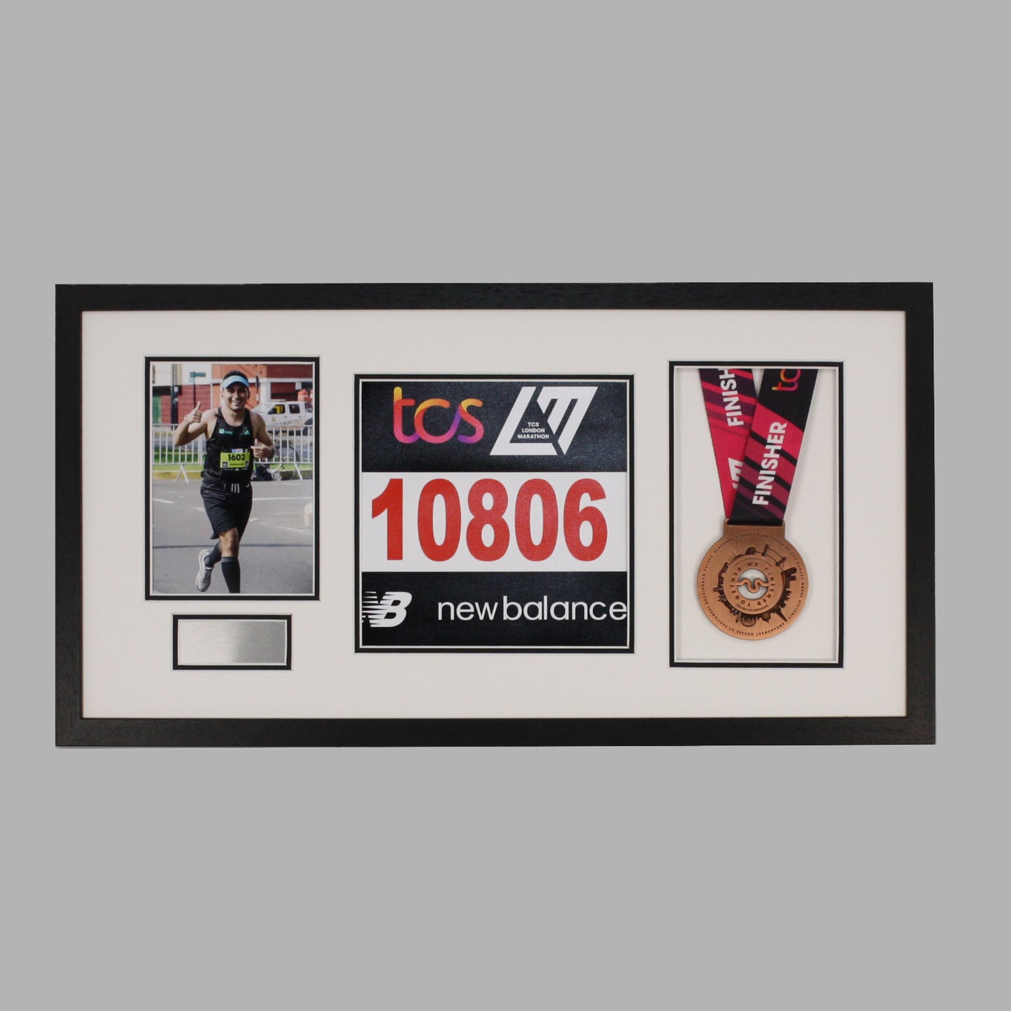 Personalised Medal display Frame with Apertures for Medal, Bib number and Photo.