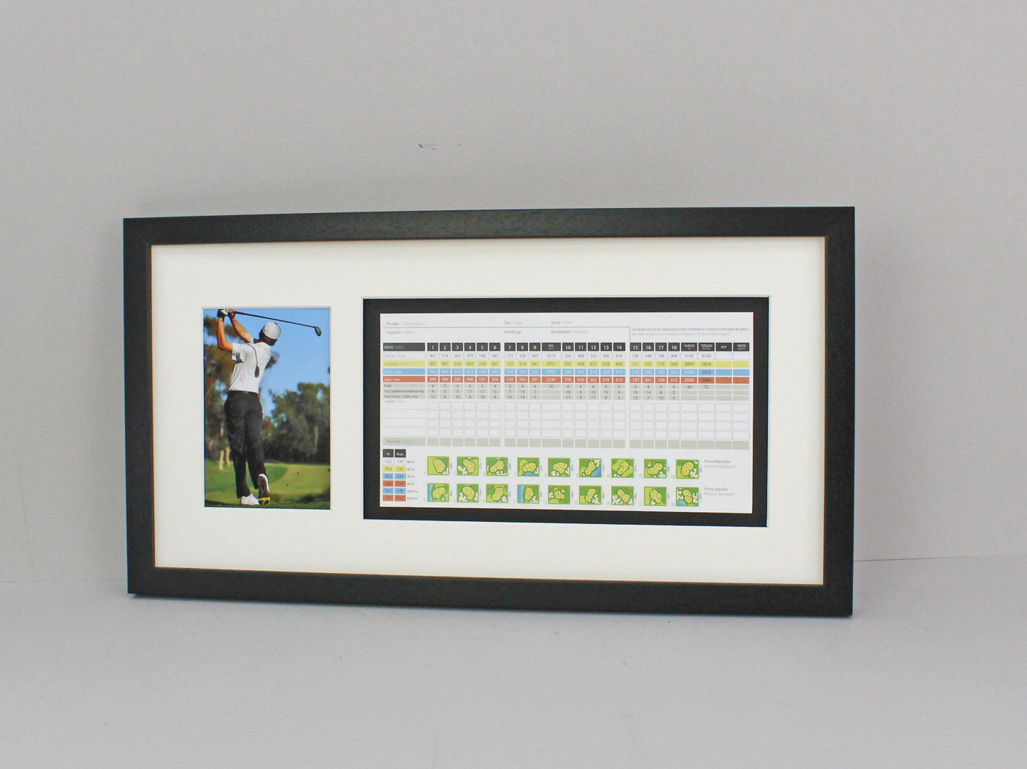 Golf Score Card Display Frame, With 6x4" Photo. 25x50cm Frame | Score Card sizes can vary - Check your size before purchase.
