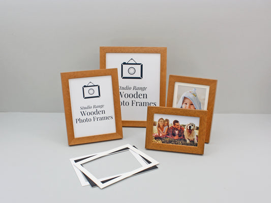 Oak Colour - Wooden Photo Frames - Stand or Hang.