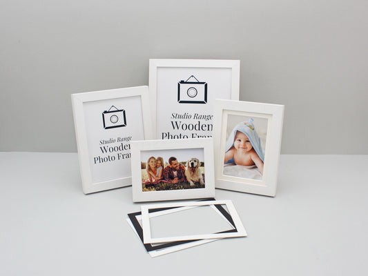 White - Wooden Photo Frames - Stand or Hang.