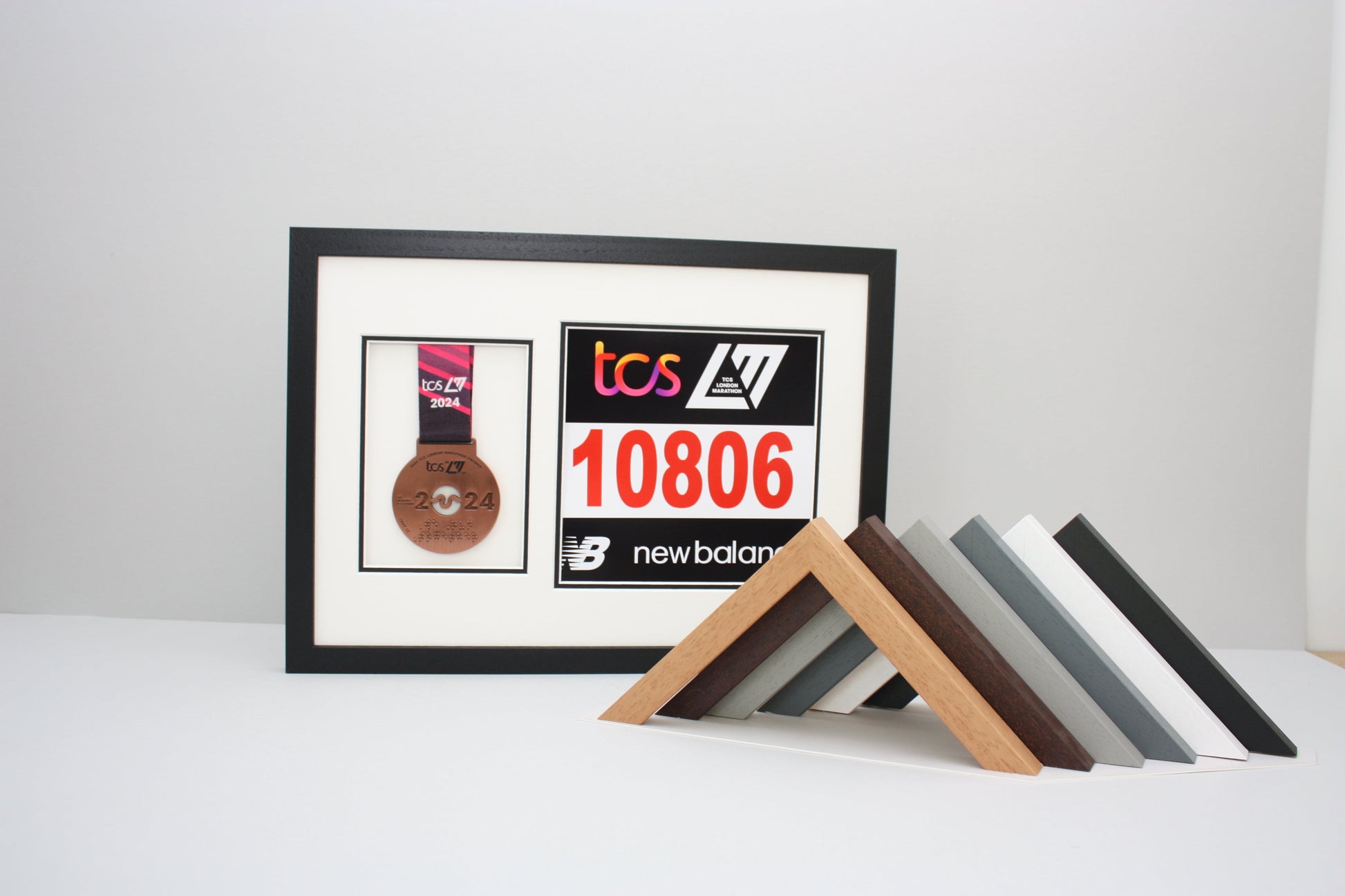 London Marathon 2024 - Medal and race number display. This frame is designed to proudly display your Medal and 20x20cm Bib. Wooden Frame. - PhotoFramesandMore - Wooden Picture Frames