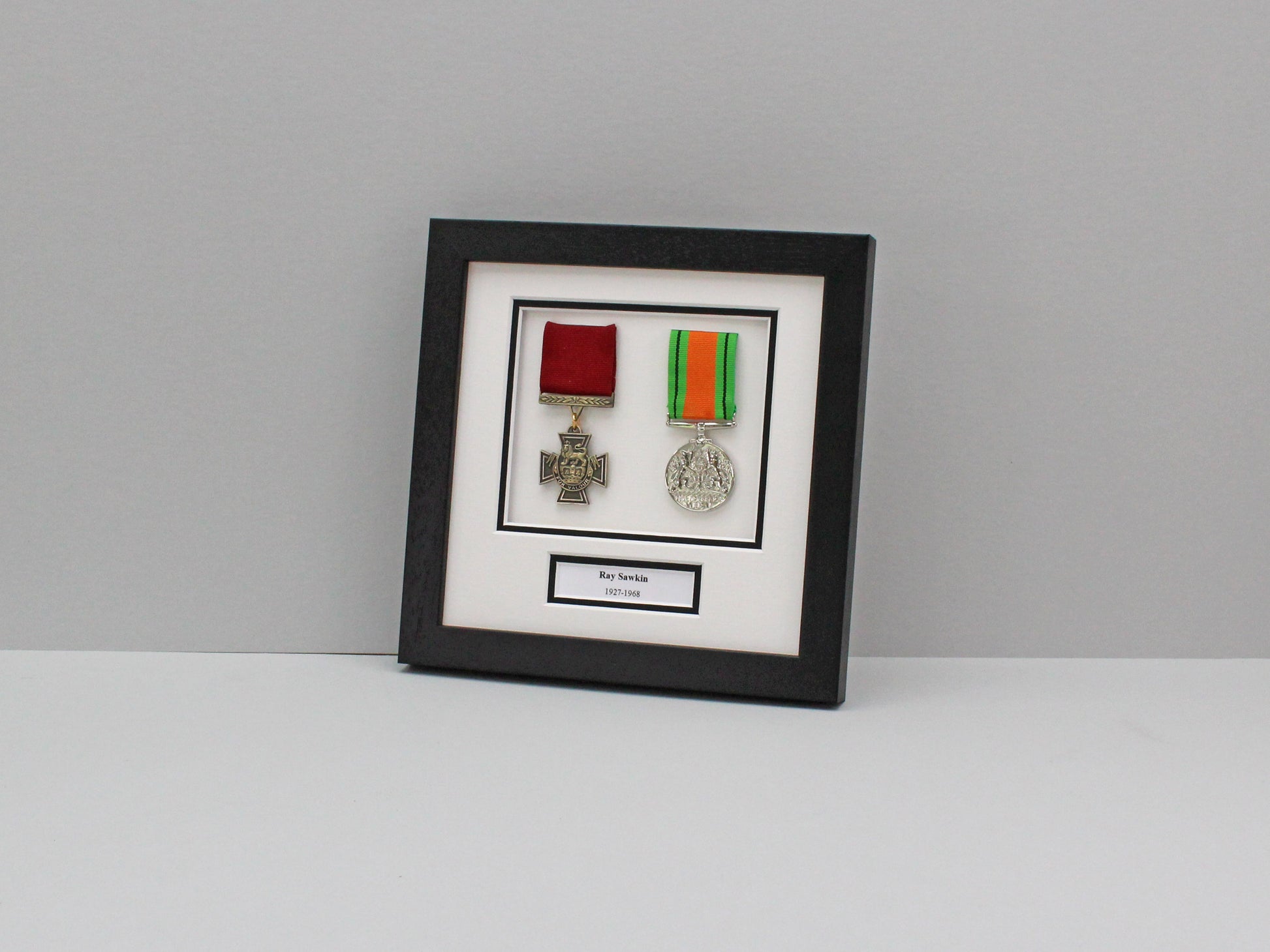 Personalised Military and Service Medal display Frame for Two Medals. 20x20cm. Handmade by Art@Home. War Medals. WW1. WW2. - PhotoFramesandMore - Wooden Picture Frames