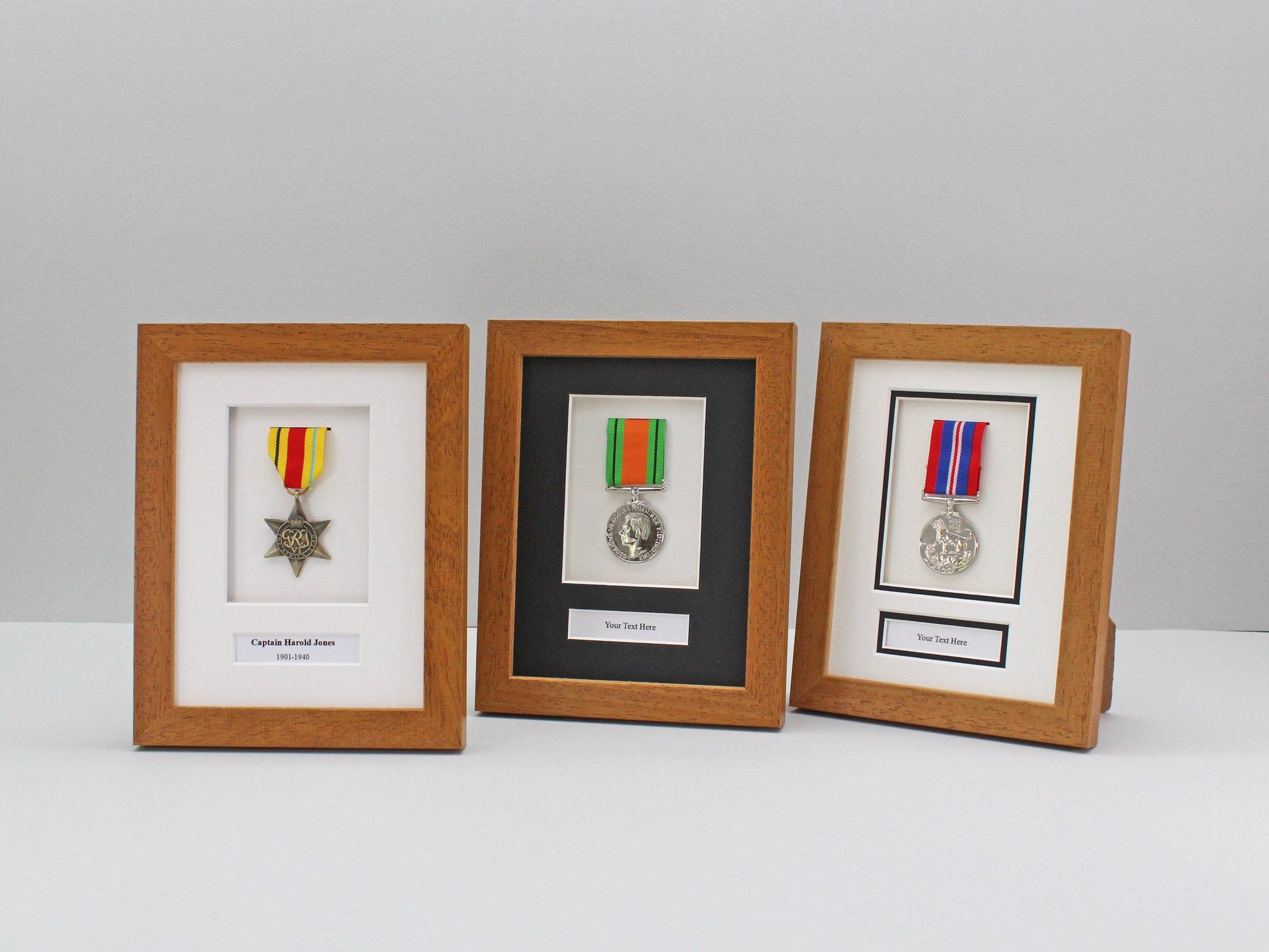 Personalised Military Medal display Frame for One Medal. 8x6" Size Frame. - PhotoFramesandMore - Wooden Picture Frames