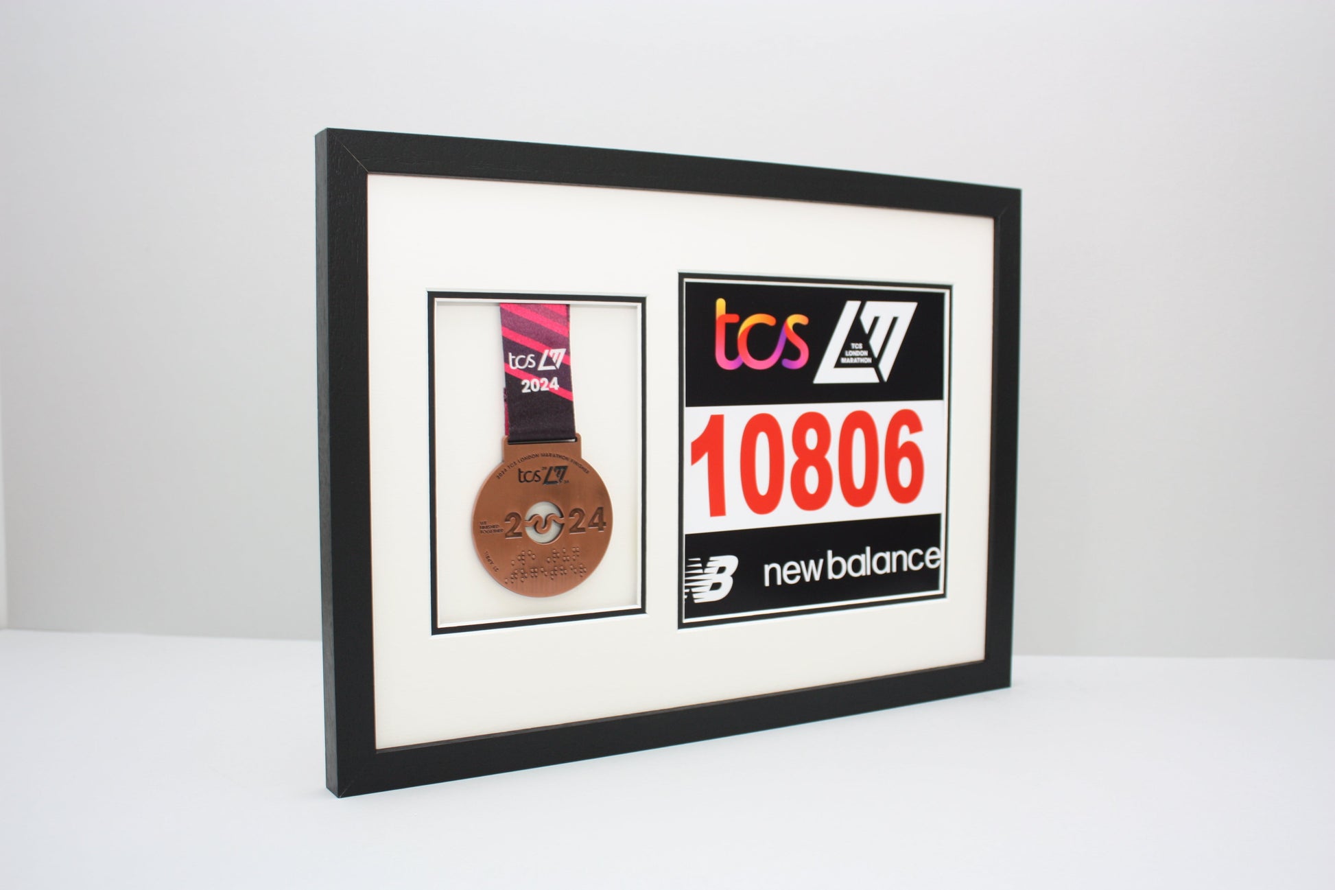 London Marathon 2024 - Medal and race number display. This frame is designed to proudly display your Medal and 20x20cm Bib. Wooden Frame. - PhotoFramesandMore - Wooden Picture Frames