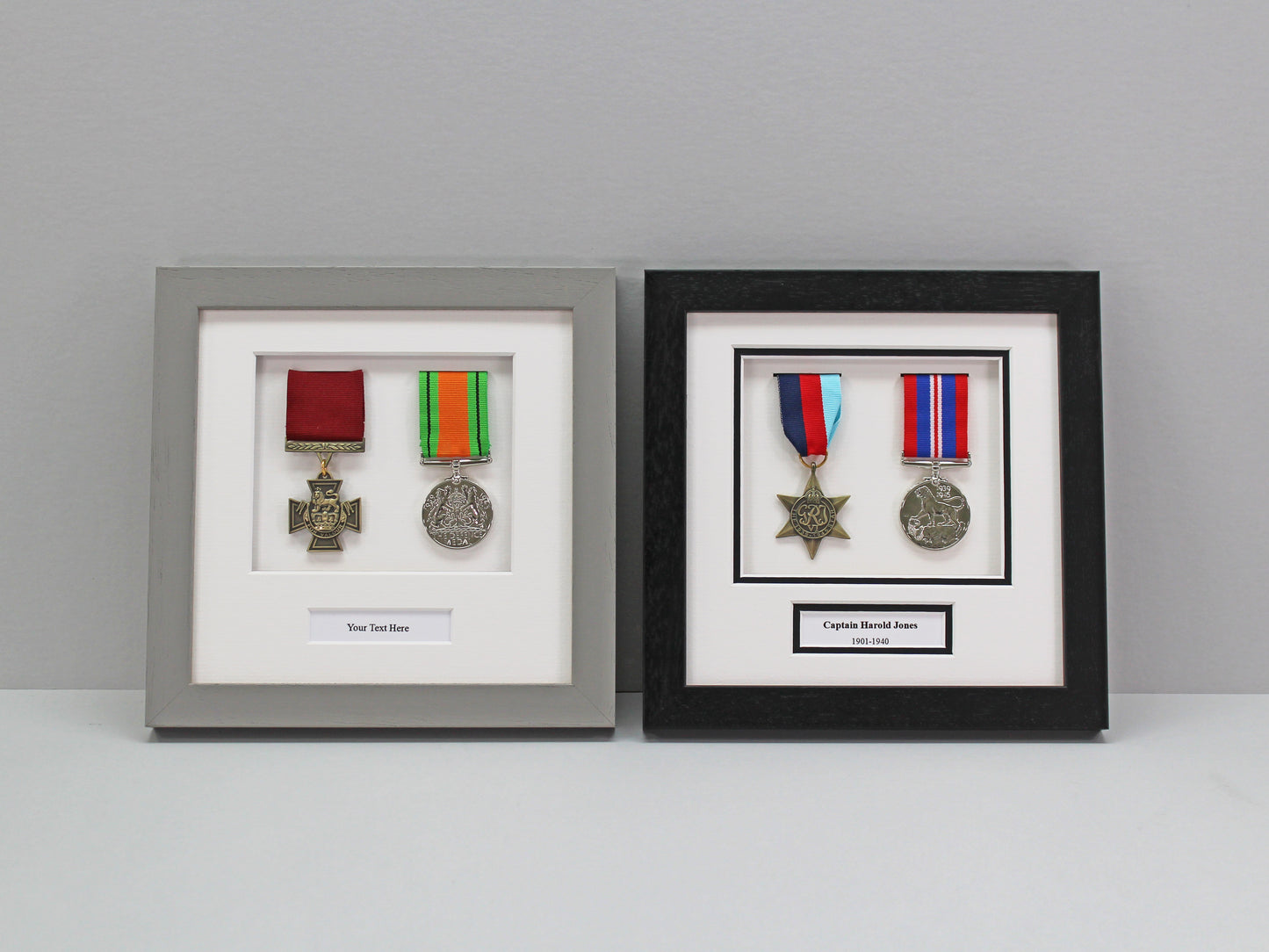 Personalised Military and Service Medal display Frame for Two Medals. 20x20cm. Handmade by Art@Home. War Medals. WW1. WW2.