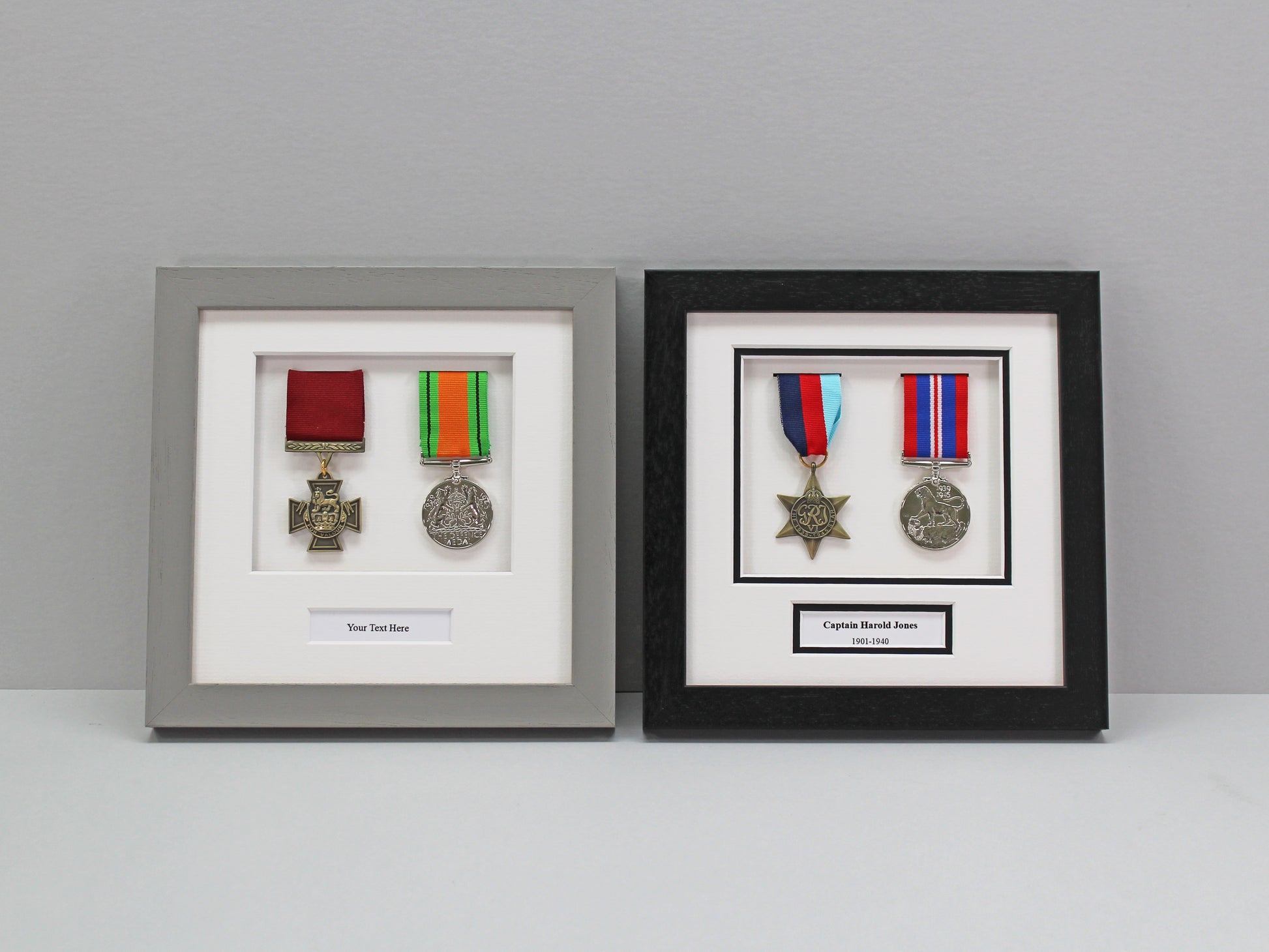 Personalised Military and Service Medal display Frame for Two Medals. 20x20cm. Handmade by Art@Home. War Medals. WW1. WW2. - PhotoFramesandMore - Wooden Picture Frames