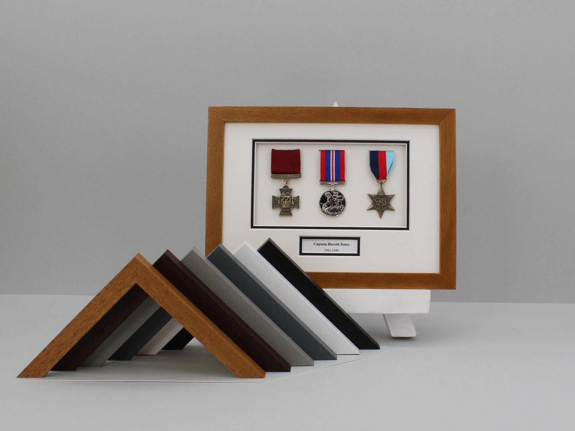 Personalised Military Medal display Frame for Three Medals. A4.  | Service Medal | War Medal | WW1 | WW2 - PhotoFramesandMore - Wooden Picture Frames